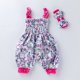 thumbnail image 2 of Odeerbi 0-1 Años Niñas Verano Pascua Rompers Ruffle Satén Traje de Ocio Linterna Pantalones Generales Pantalones Haren Con Banda de Cabeza, 2 of 7