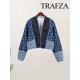 thumbnail image 3 of TRAFZA-abrigo con estampado de flores para mujer, chaquetas 2 en uno acolchadas reversibles de manga larga con frente abierto, ropa de calle Vintage de otoño, 3 of 4