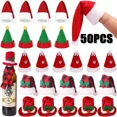 thumbnail image 2 of Lote de tapas para botellas de vino de Navidad, gorros navideños rojos y verdes, bufandas, adornos para el hogar, vajilla para fiestas, suministros de decoración 2024, 2 of 5