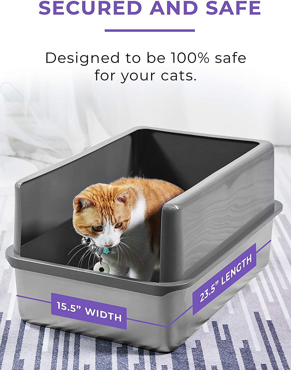 Mifoci 2 Set Stainless Steel Cats Litter Box Extra Large Metal Litter Box  with 2 Cat