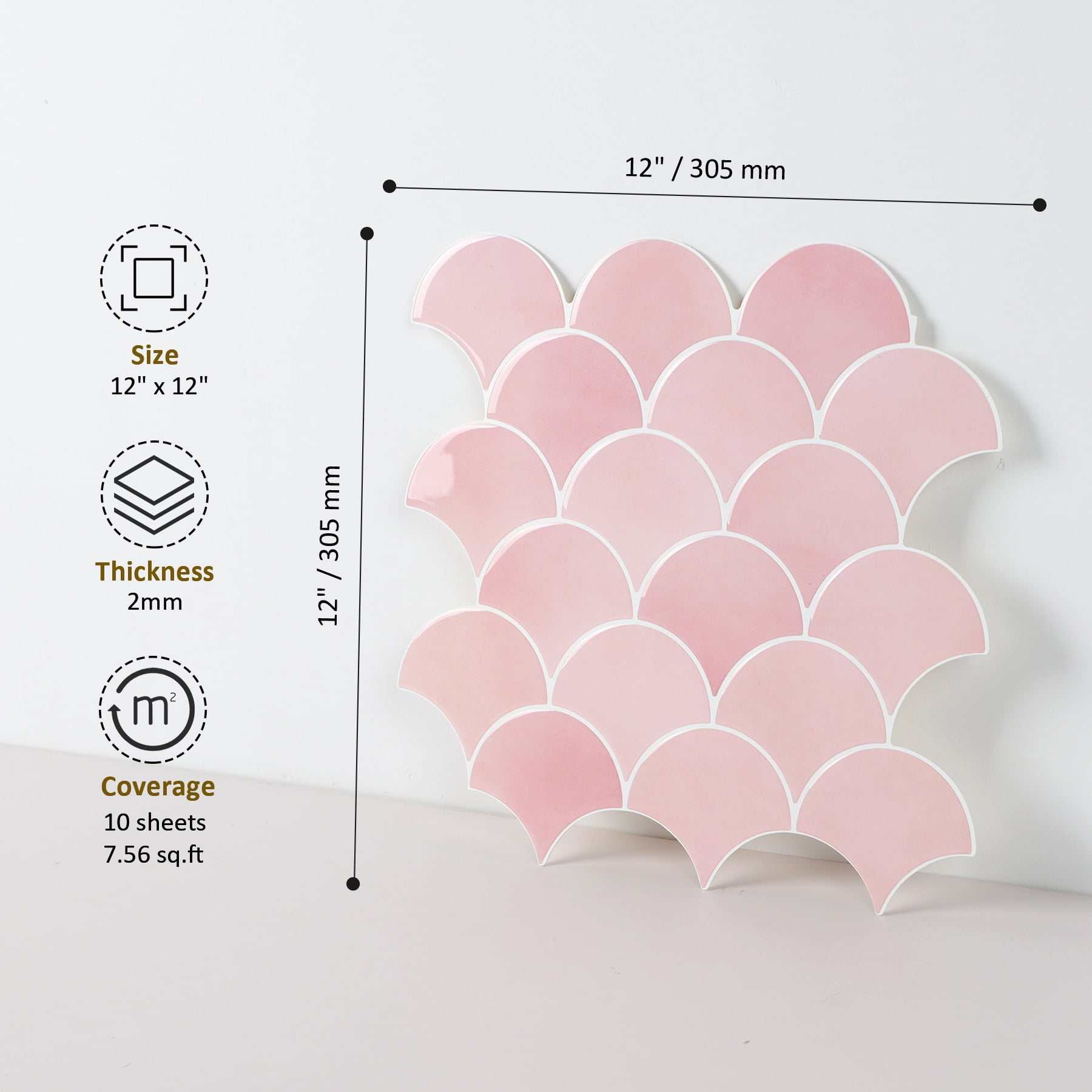 Pink Peel and Stick Backsplash Fish Scale Tile, Removable Renter Friendly Backsplash 3D Adhesive Stick on Wall Tiles for Kitchen Bathroom (10 Sheets)