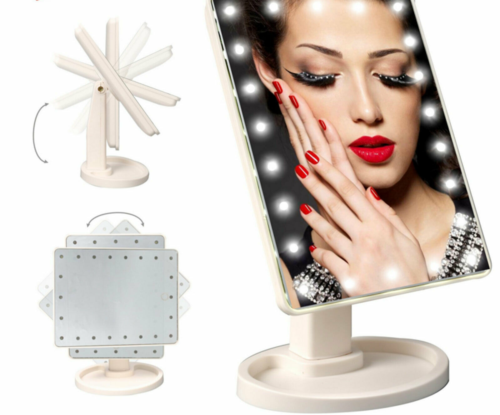 22 LED Makeup Mirror Lighted Stand Tabletop Touch Screen Vanity White