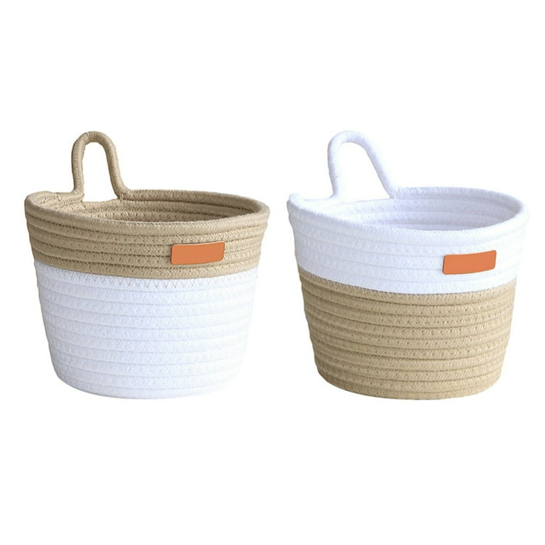 2PCS Wall Hanging Organizer Storage Baskets Set with Free Wall Hooks,Small  Cotton Rope Baskets for Baby Nursery and Home Décor
