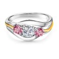 thumbnail image 3 of Gem Stone King 925 Sterling Silver and 10K Yellow Gold Round White Lab Grown Diamond and Pink Lab Grown Diamond 3 Stone Ring for Women (1.00 Cttw, Size 5), 3 of 6