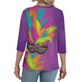 thumbnail image 5 of Mardi Gras Shirts for Women Mask Print Glitter 3/4 Sleeve Tops Sparkly V Neck Purple T Shirts Dark Purple L, 5 of 5