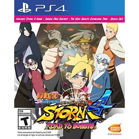 Naruto Shippuden Ultimate Ninja Storm 4 - PlayStation 4 With more than 13 million Naruto Shippuden: Ultimate Ninja Storm games sold worldwide  this series has established itself among the pinnacle of Anime & Manga adaptations to videogames Naruto Shippuden: Ultimate Ninja Storm 4 Road to Boruto concludes the Ultimate Ninja Storm series and collects all of the DLC content packs for Storm 4 and previously exclusive pre-order bonuses Not only will players get the Ultimate Ninja Storm 4 game and content packs  they will also get an all new adventure Road to Boruto which contains many new hours of gameplay focusing on the son of Naruto who is part of a whole new generation of ninjas. All Ultimate Ninja Storm 4 Content in One Edition Includes the Ultimate Ninja Storm 4 game 3 DLC packs from the Season Pass (Gaara s Tale Extra Scenario Pack  Shikamaru s Tale Extra Scenario Pack  and the Sound Four Extra Playable Character s Pack)  the all new Road to Boruto DLC  and all the previously exclusive worldwide pre-order bonus content New Generation Systems Road to Boruto will take players through an incredible journey of beautifully Anime-rendered fights New Character Roster and Hidden Leaf Village Additional playable characters including Boruto  Sarada  Hokage Naruto  and Sasuke (Wandering Shinobi) and a new setting of a New Hidden Leaf Village New Collection and Challenge Elements that extends gameplay.