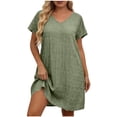 thumbnail image 2 of Smsaxvxz Summer Plus Size Dresses for Women 2026 Short Sleeve V Neck T-Shirt Dress Casual Solid Loose Flowy Midi Sundress Army Green 3XL, 2 of 6