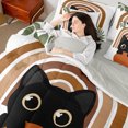 thumbnail image 4 of Manfei Cute Cat 7-Piece Twin Bedding Sets,Brown Geometric Striped Bedding Comforter Set,Pet Lover Sheet Sets For Girls Kids,Super Cozy Room Decor Reversible, 4 of 8