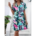 thumbnail image 5 of Womens Summer Shirt Dress Short Sleeve Floral Shift Dress Casual Loose Flowy Beach Sundress Green XXL, 5 of 9