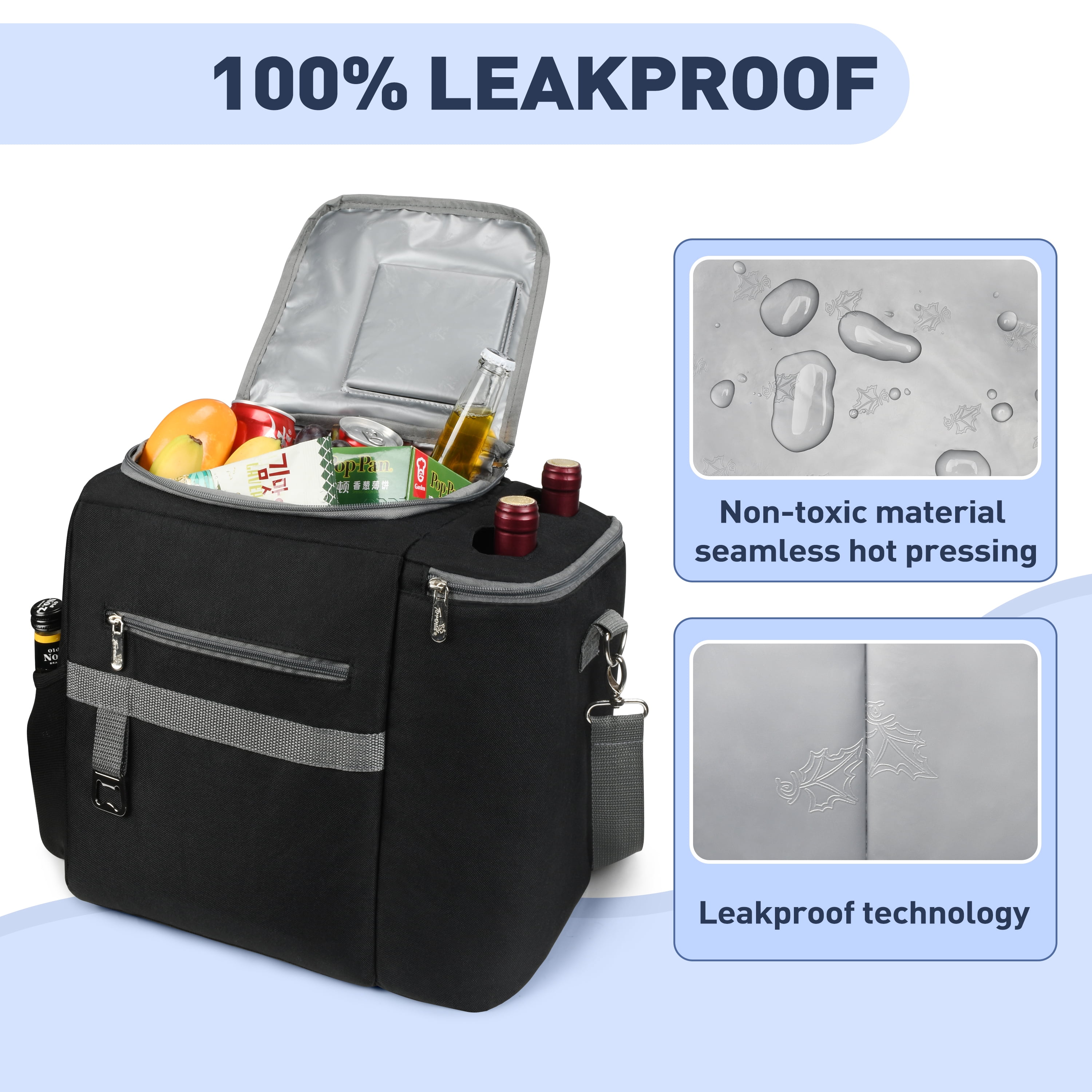 Tirrinia Large Food & Drinks Insulated Cooler Bag - 20L Leakproof Outdoor Grocery Carrier, Travel To-Go Container + Wine Tote for Picnics, Camping, Parties