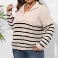 thumbnail image 6 of Gytharion Women's Quarter Zip Sweaters Loose Striped Turn Down Collar Long Sleeve Pullover Tops with Ribbed Cuffs Fashion Jumper Tops, 6 of 8