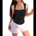 thumbnail image 2 of Bodys de Mujer con Tirantes Acanalados, Cuello Cuadrado, Sin Mangas, Control de Abdomen, Tops de Tirantes. Negro M, 2 of 7