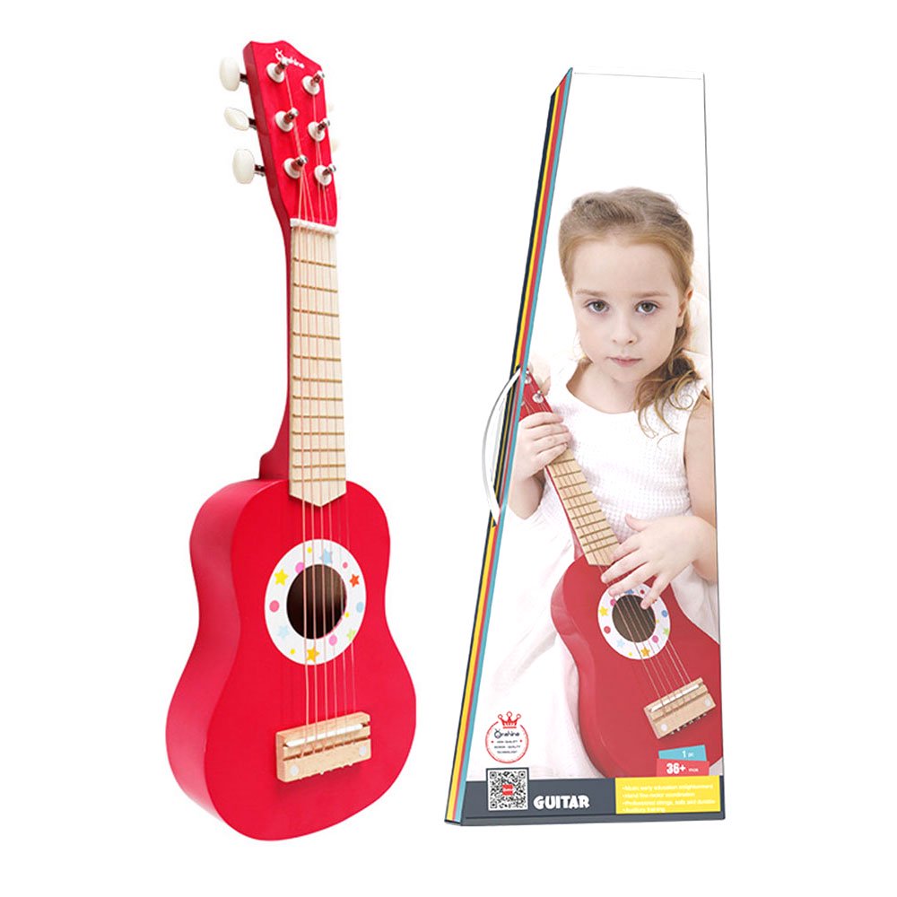 Kids Wooden Toy Ukulele Bight Color 6 String Musical Instruments Teaching Acoustic Guitar Toys
