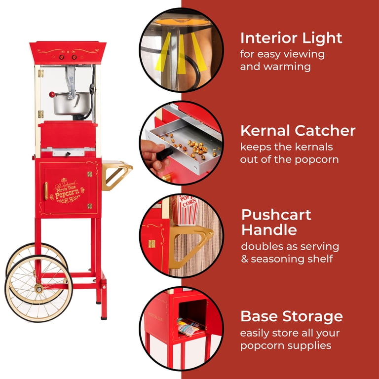 Nostalgia Popcorn Machine Cart, Stainless Steel Vintage Red
