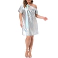 thumbnail image 2 of Agnes Orinda Women's Plus Size Dress Glitter Asymmetrical Neck One Shoulder Metallic Party Holographic Disco Dresses 3X Silver, 2 of 6