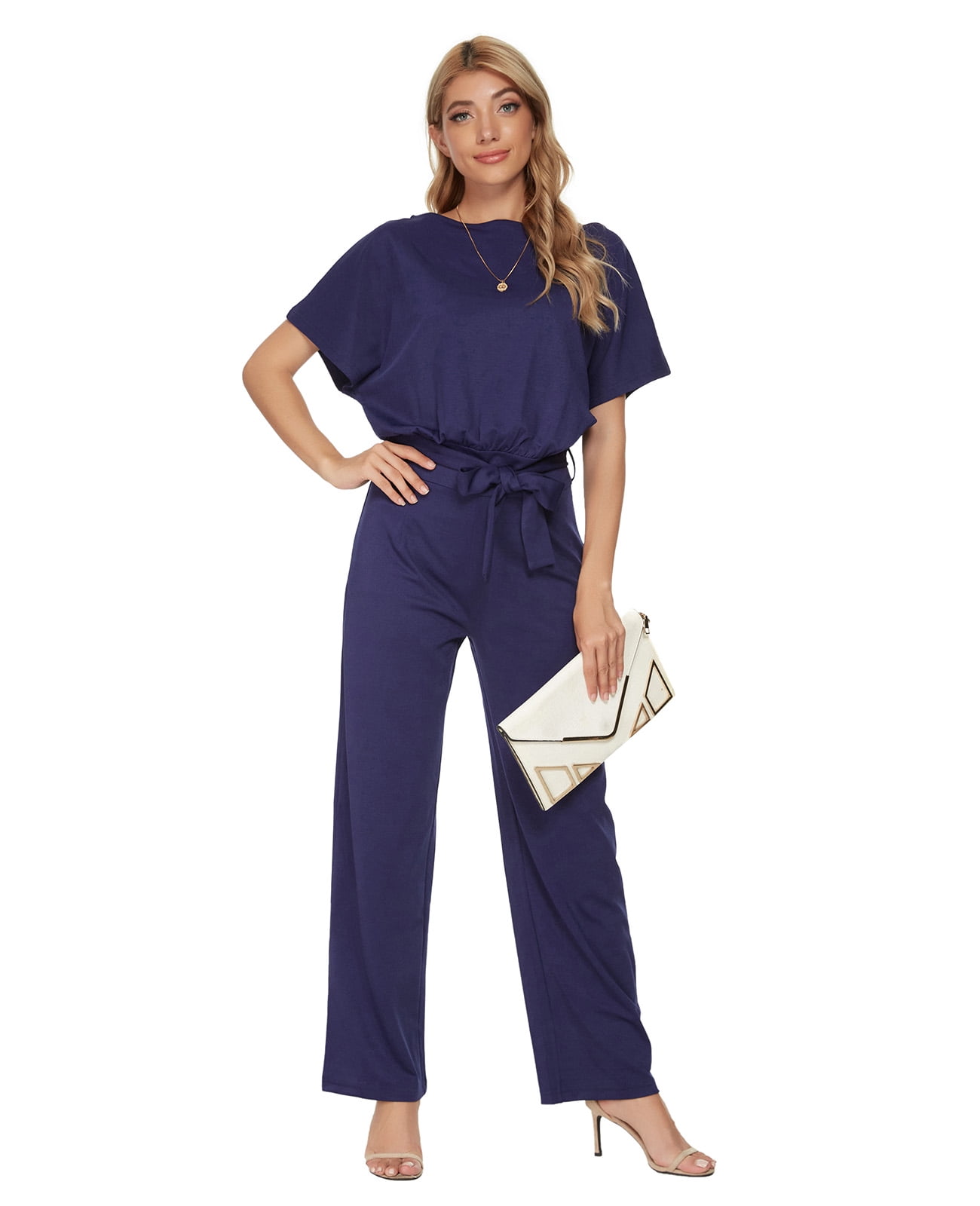 MINTLIMIT Womens Jumpsuit Elegant High Waist Short Sleeve Playsuit Casual Wide Leg Pants Loose Rompers Overall 