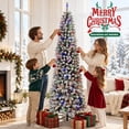 thumbnail image 3 of Moonsun 7.5ft Pre-Lit Flocked Pencil Christmas Tree, Artificial Pencil Artificial Slim with 150 Warm White & Multicolor Lights, 831 Branch Tips, Metal Stand for Home Office Party Holiday Decor, 3 of 10