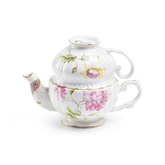 Grace Teaware Pink Peony Bloom Fine Porcelain Tea For One Set