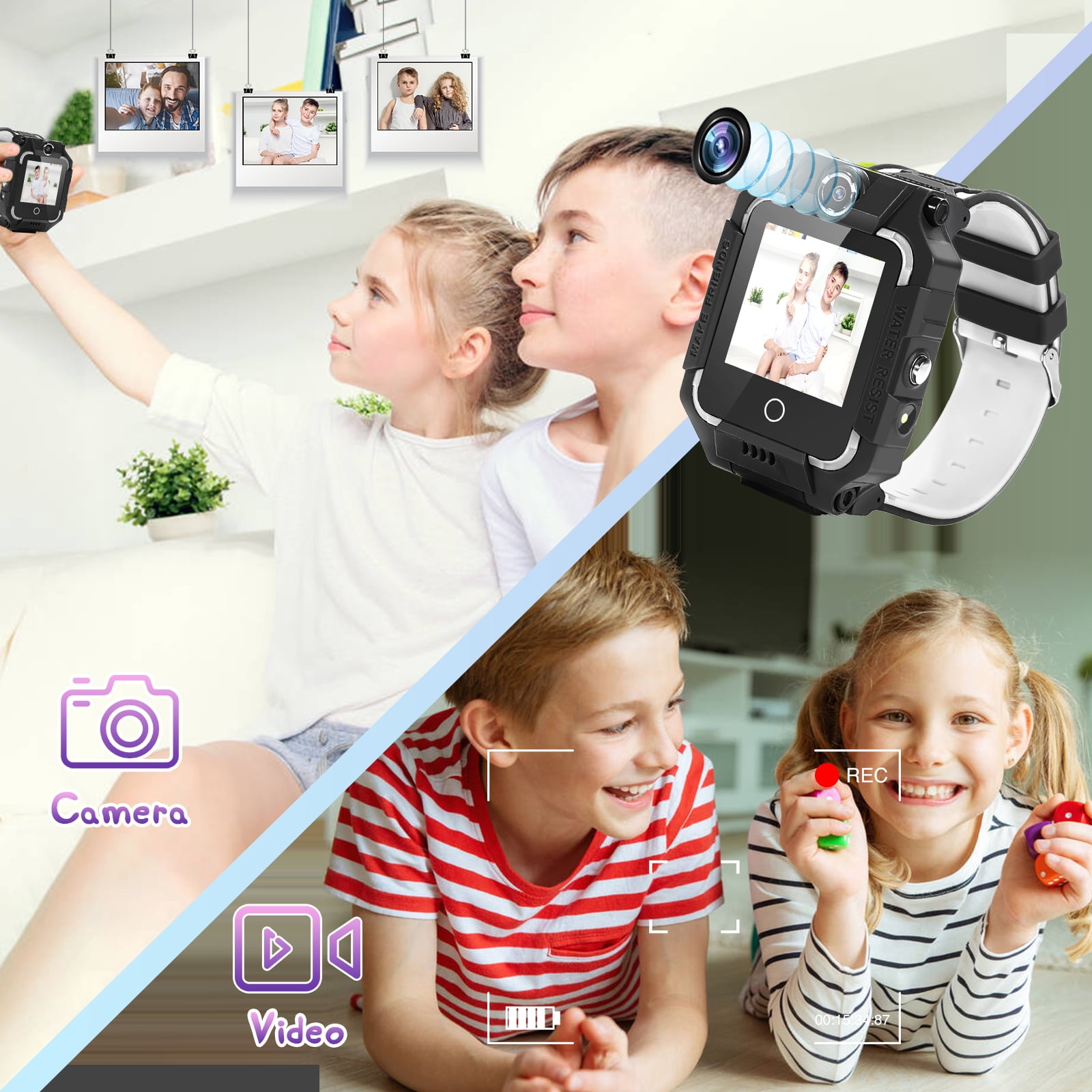 Topchances T5 Waterproof GPS Smart Watch for Kids, 4G Wifi Video Phone Call Camera SOS Alarm Geo-Fence Touch Screen Monitoring Health Steps Anti-Lost GPS Tracker Watches For Android IOS, Pink