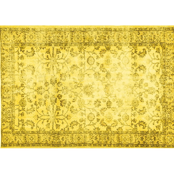 Ahgly Company Indoor Rectangle Abstract Yellow Contemporary Area Rugs, 2' x 4'