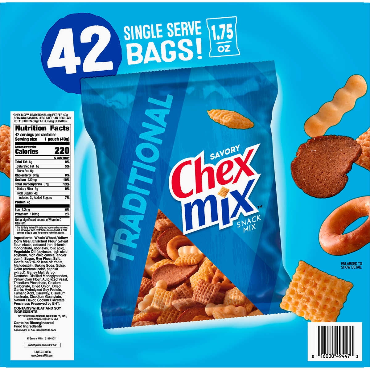 Chex Mix Traditional Snack Mix, 1.75 oz, 42 ct Bulk Bag
