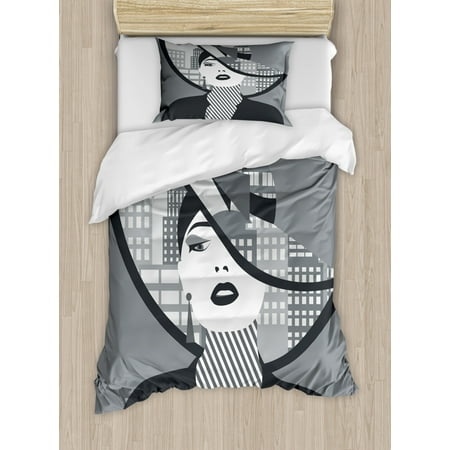 Diva Duvet Cover Set Twin Size Y Woman Figure Wearing Hat With Y Woman Figure Wearing Hat