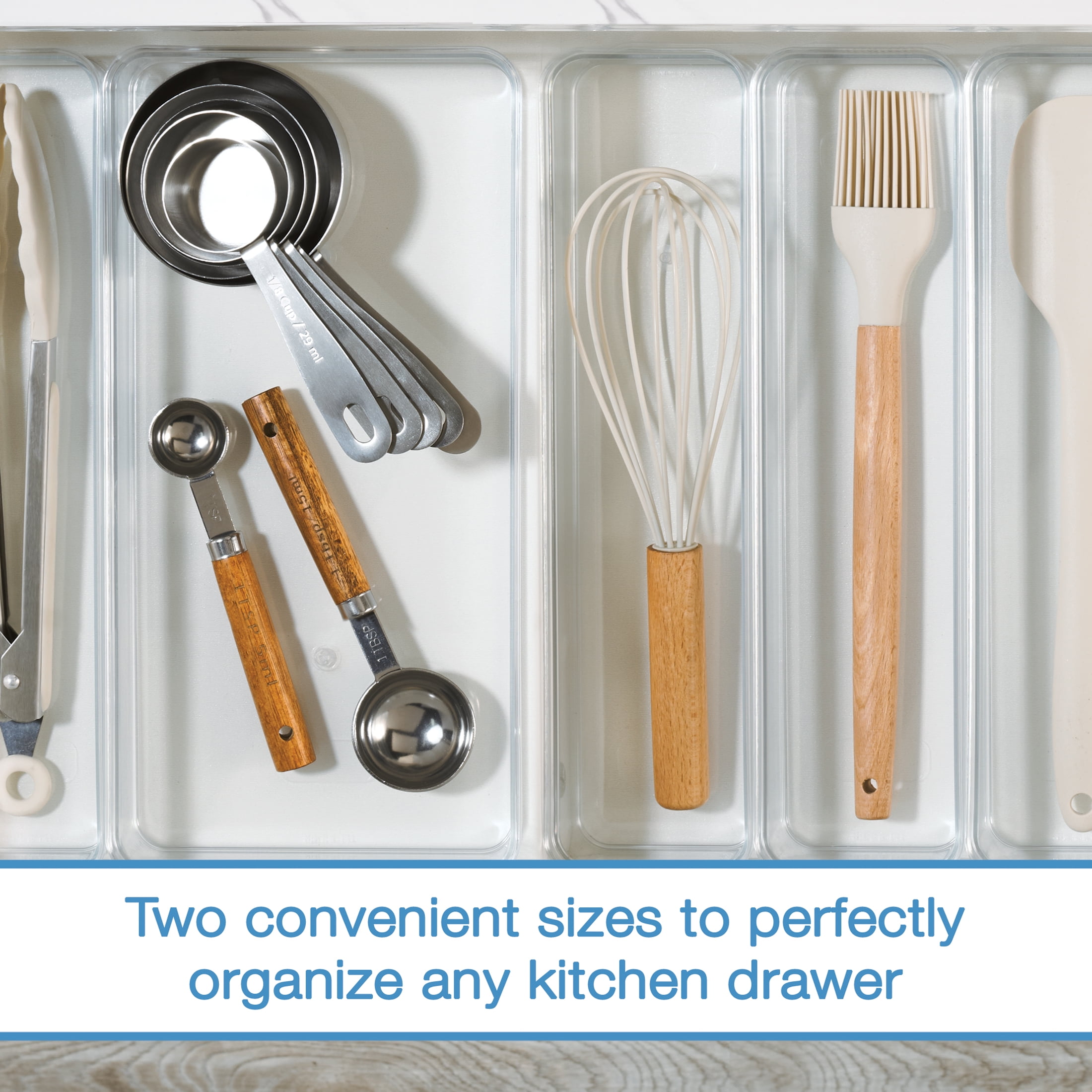 Mainstays 6-Piece Clear Plastic Drawer Storage Organizer Set, Kitchen, Desk and Bathroom Drawer Organizer Bins for Home Organization