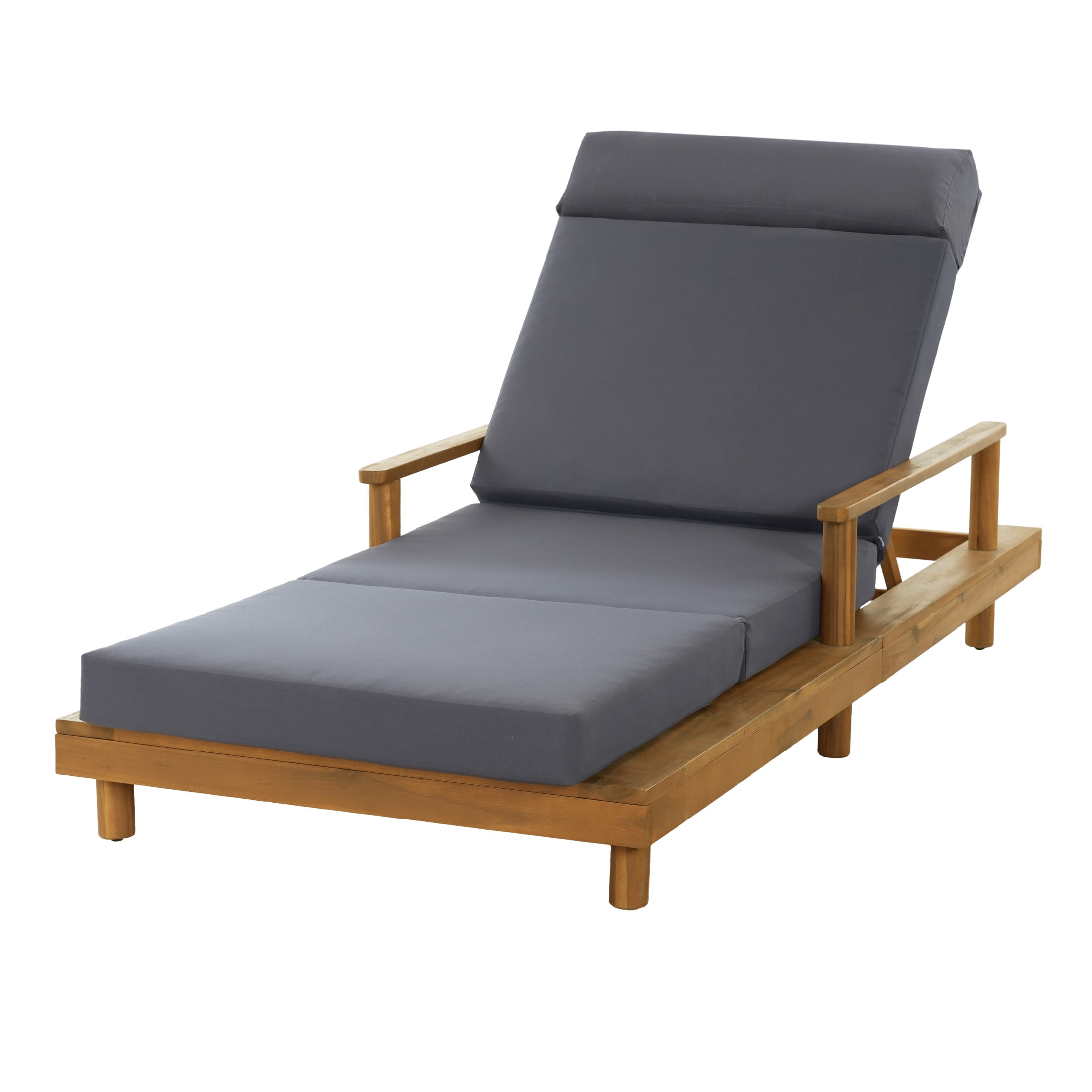 Christopher Knight Home Outdoor Chaise Lounge with 4-Fold Cushion, Adjustable Backrest, Teak + Dark Gray