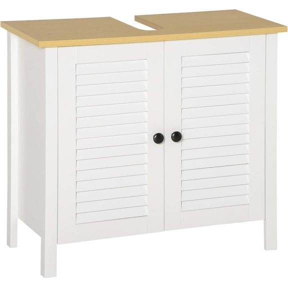 Under Sink Storage Cabinet with Removable Shelf, Bathroom Vanity Cabinet with 2 Doors, Louvered Design, Adjustable Shelf, Modern Space-Saving Organizer for Bathroom, White