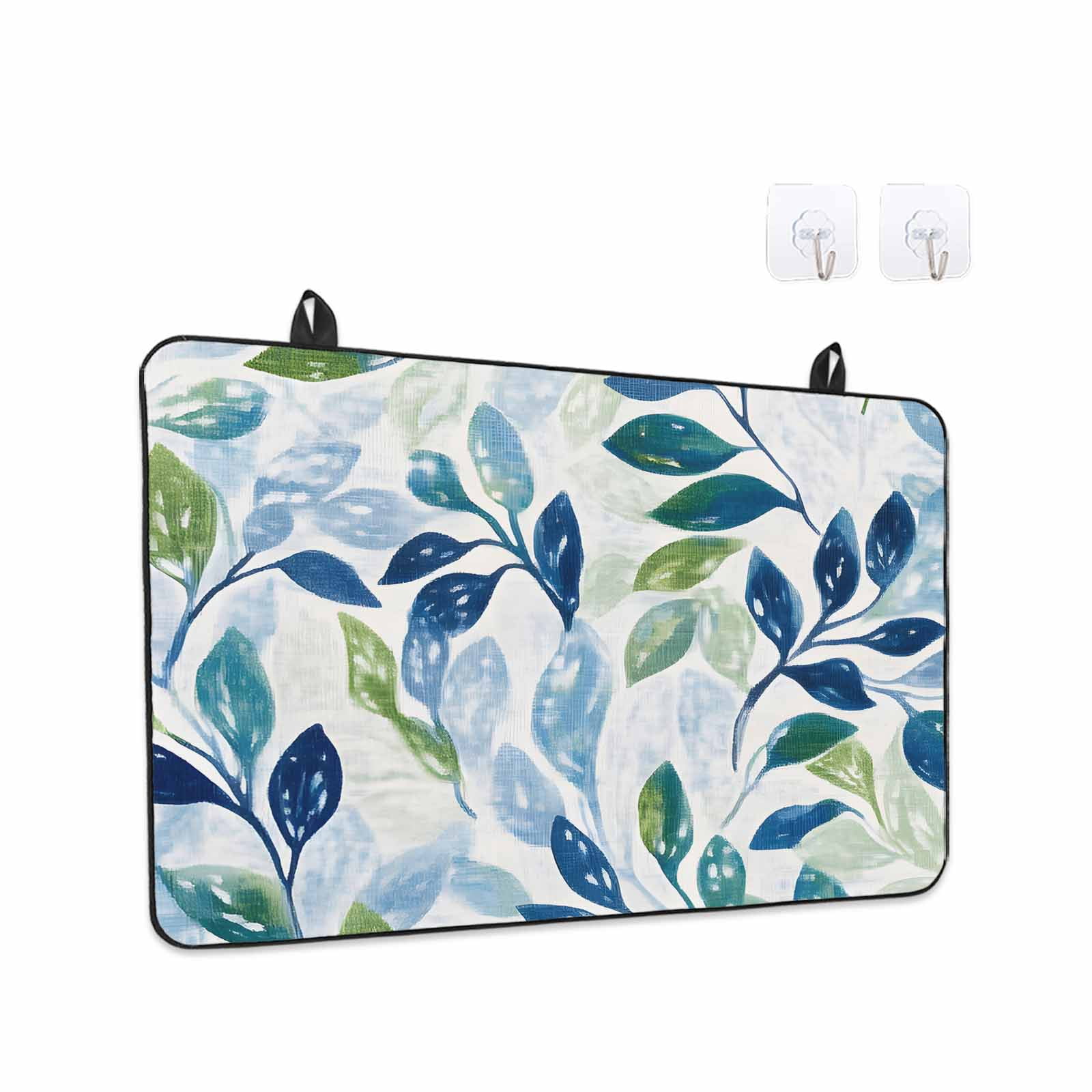 Navy Blue Leaves Stove Top Cover for Electric Stove, Heat-proof & Non Slip Glass Top Stove Cover Protector, Green Summer Botanical Kitchen Flat Cooktop Rubber Mat 24x21 Inches