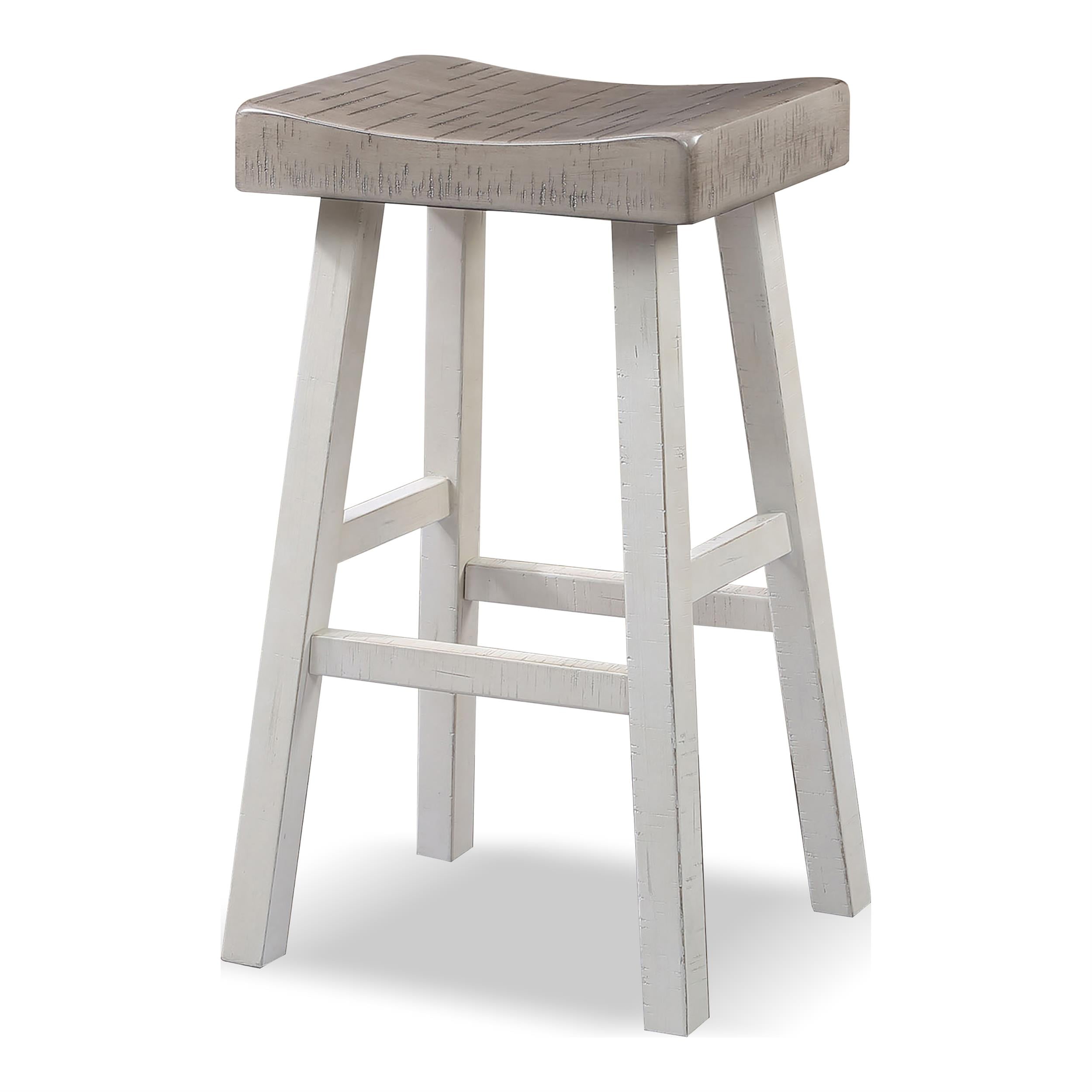 Furniture of America Quyra Solid Wood Indoor Saddle 30.5-inch Bar Stools, Gray and White (Set of 2)