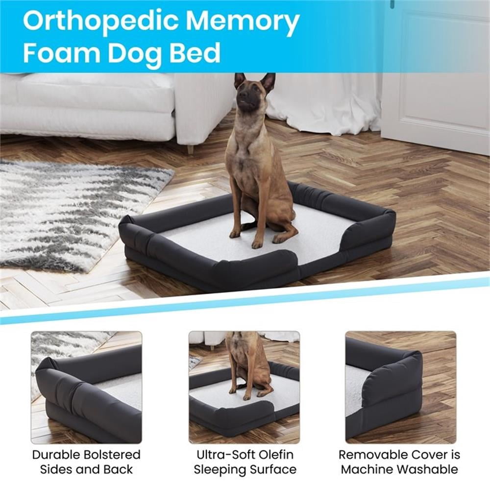 Pemberly Row Orthopedic 44" x 34" Fabric and Memory Foam Dog Bed in Gray