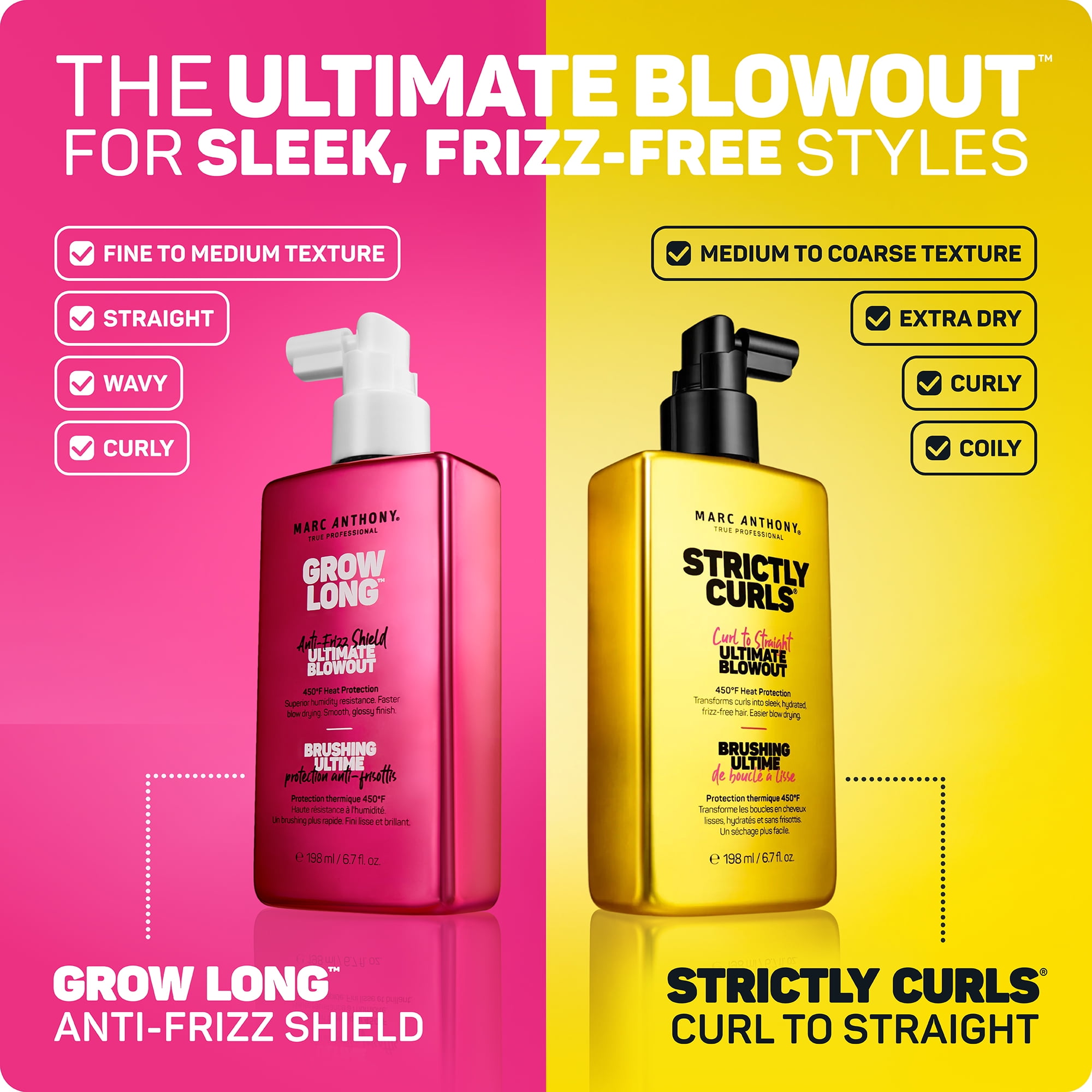 Marc Anthony STRICTLY CURLS, Curl to Straight Ultimate Blowout Heat Protective Spray, 6.7 fl oz