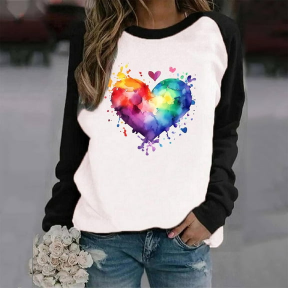Odbmxy Plus Size Sweatshirts for Women Casual Long Sleeve Women Tops Tie-Dye Modern Fit Party Comfortable Heart Print Tops,Black L