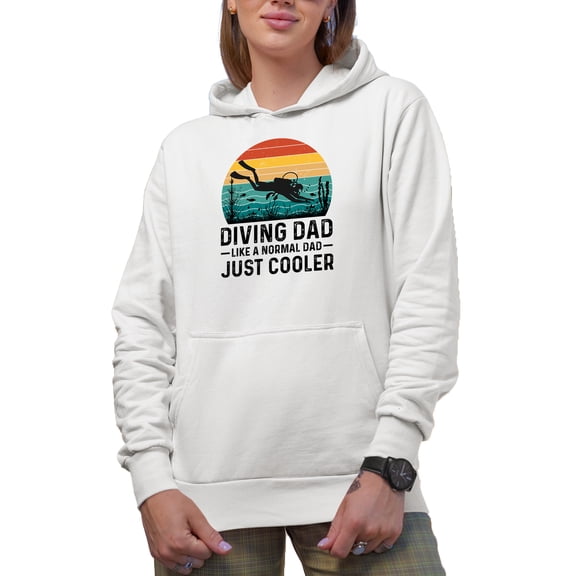 Diving Dad Like a Normal Dad Just Cooler, Retro Scuba Diver, Father's Day or Birthday, White Hooded Sweatshirt or Hoodie, Small