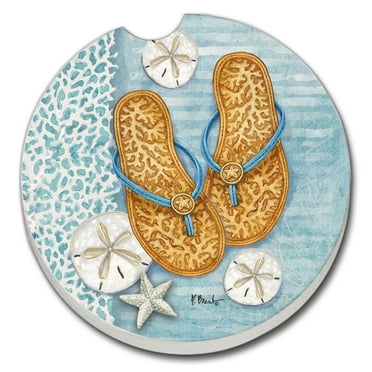 Absorbent Stoneware Car Coaster, Key Largo Sandals, Set of 2
