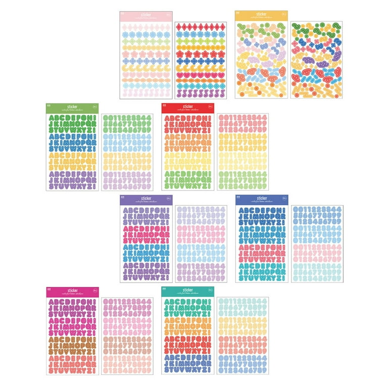 ABC/123 - 1/4 Stickers - Lot Of 75 Mini Alphabet Stickers sheets - Asst  Colors