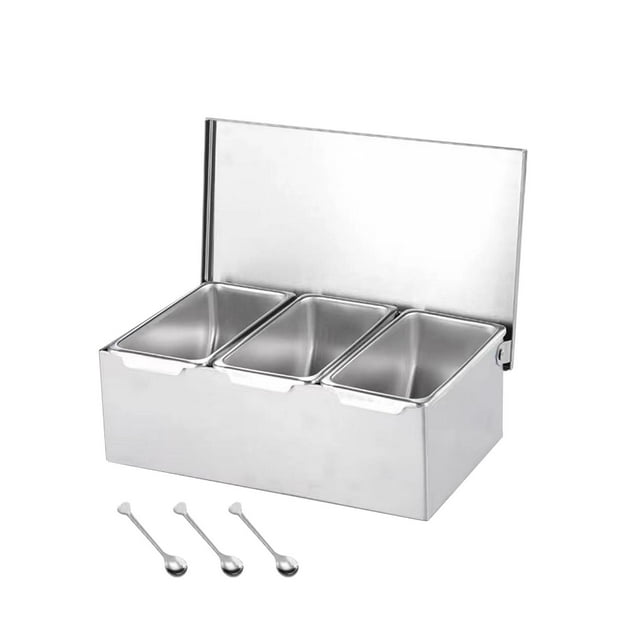 DOLITY Bocaux à Condiments Détachables en Acier Inoxydable Boîte de Rangement pour Ustensiles de Cuisine Assaisonnement Trois Compartiments