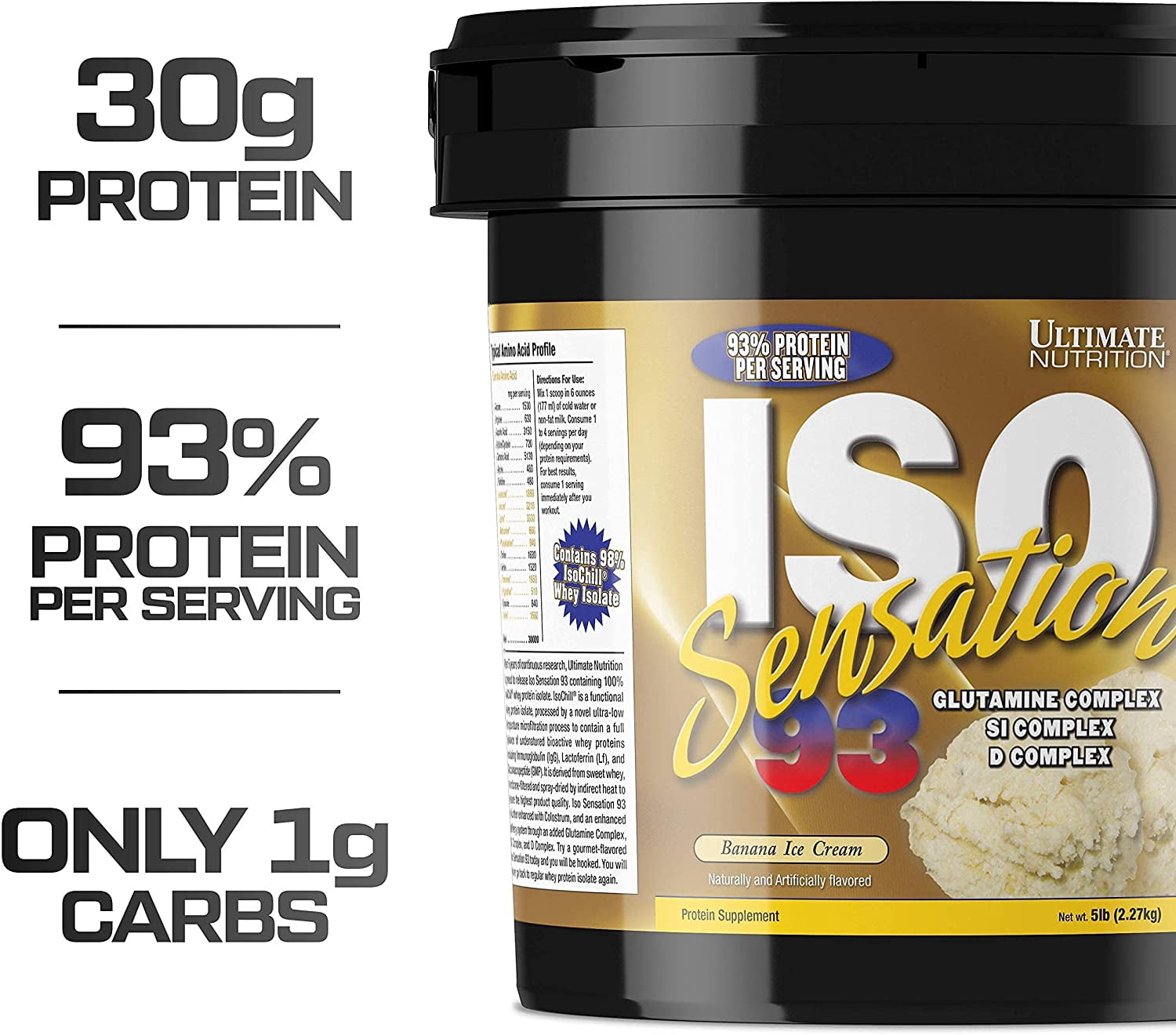 Ultimate Nutrition ISO Sensation 93 100% Whey Protein 5 lbs - Banana Ice Cream