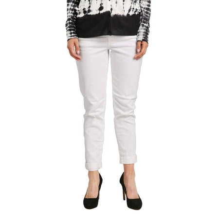 - Miss Halladay Womens White Stretch Denim Boyfriend Jeans 5 Pocket Ankle Length