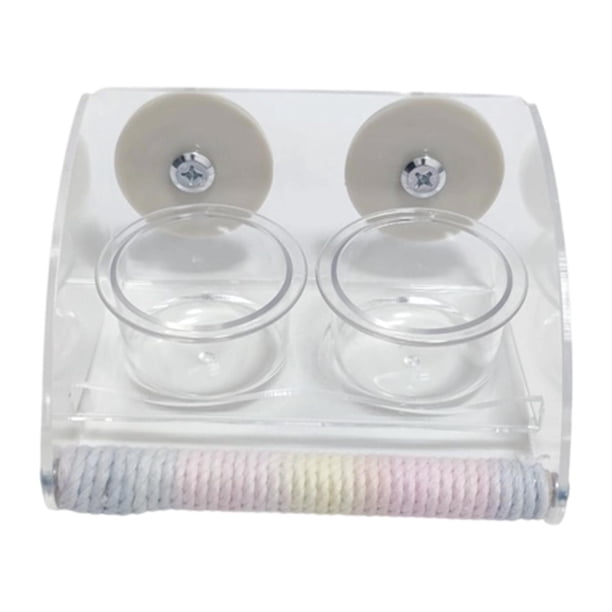 Comedero para Pájaros Transparente Acrílico con Doble Cuenco Accesorio para Jaula Percha Resistente Fácil de Limpiar Adecuado para Loros Lovebirds
