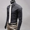 thumbnail image 3 of Ayyufe Men's Solid Candy Color Long Sleeve Slim Fit Dress Shirt Top Black, 3 of 3