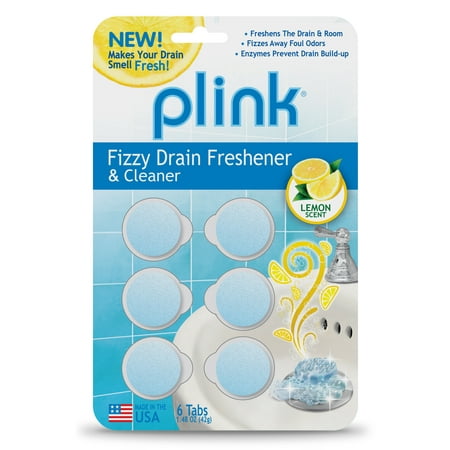 Plink Fizzy Drain Freshener & Cleaner, Lemon Scent, 6 Tabs (Pack of