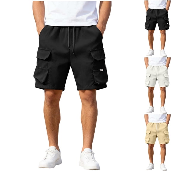 Men's Cargo Shorts Big & Tall 8" Inseam Quick Dry Performance Athletic Short Pants Casual Lightweight Stretch Utility Work Shorts with Elastic Waist and 6 Pockets for Hiking