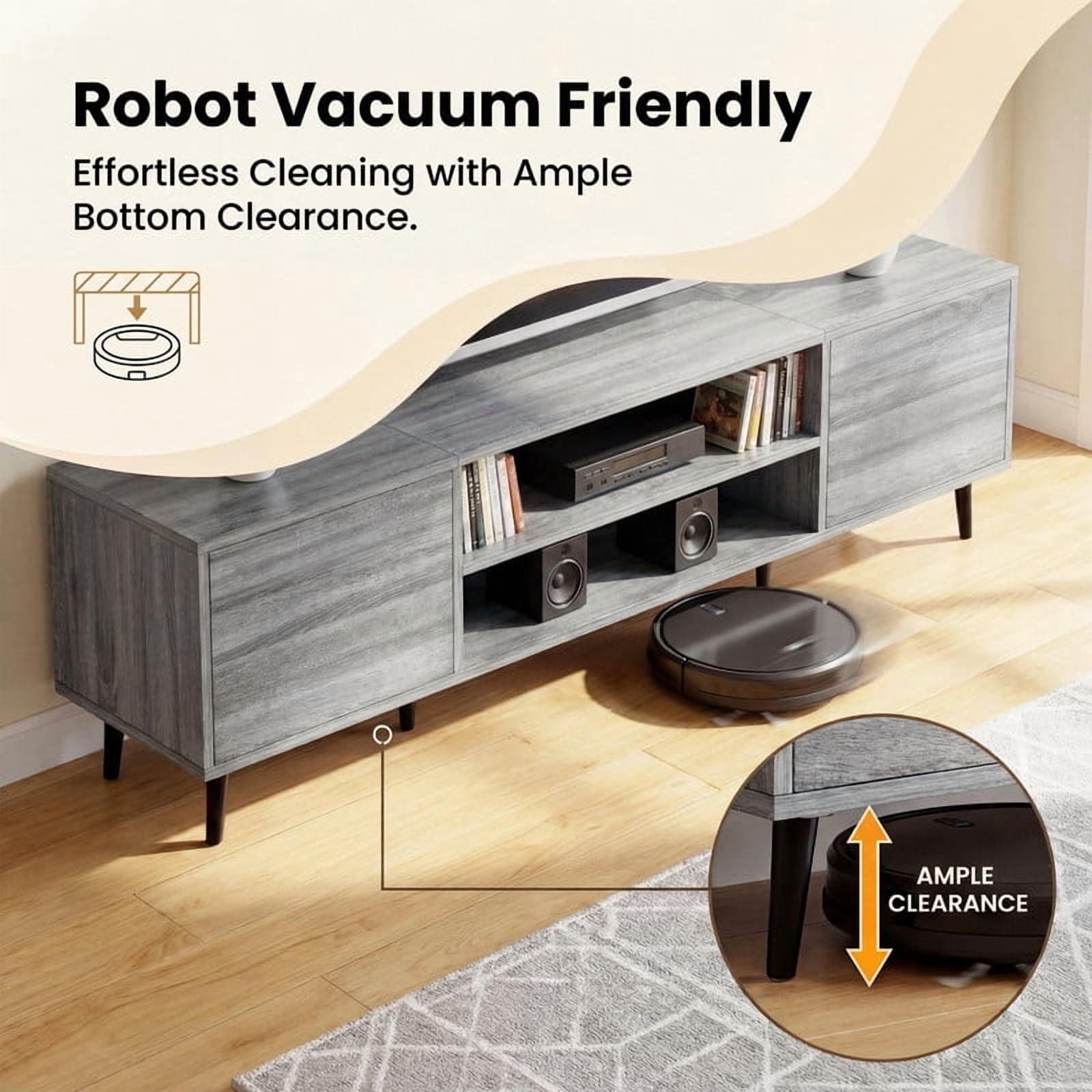 Homall 63'' Mid-Century Modern TV Stand for TVs up to 70 Inches, Wood Entertainment Center with Storage Cabinets & Open Shelves, TV Console Table for Living Room, Gray