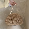 thumbnail image 5 of Yucurem Retro Straw Woven Dumpling Bag with Seashell Chain, Bohemian Beach Handbag for Summer Wedding Party Supplies (Khaki), 5 of 8