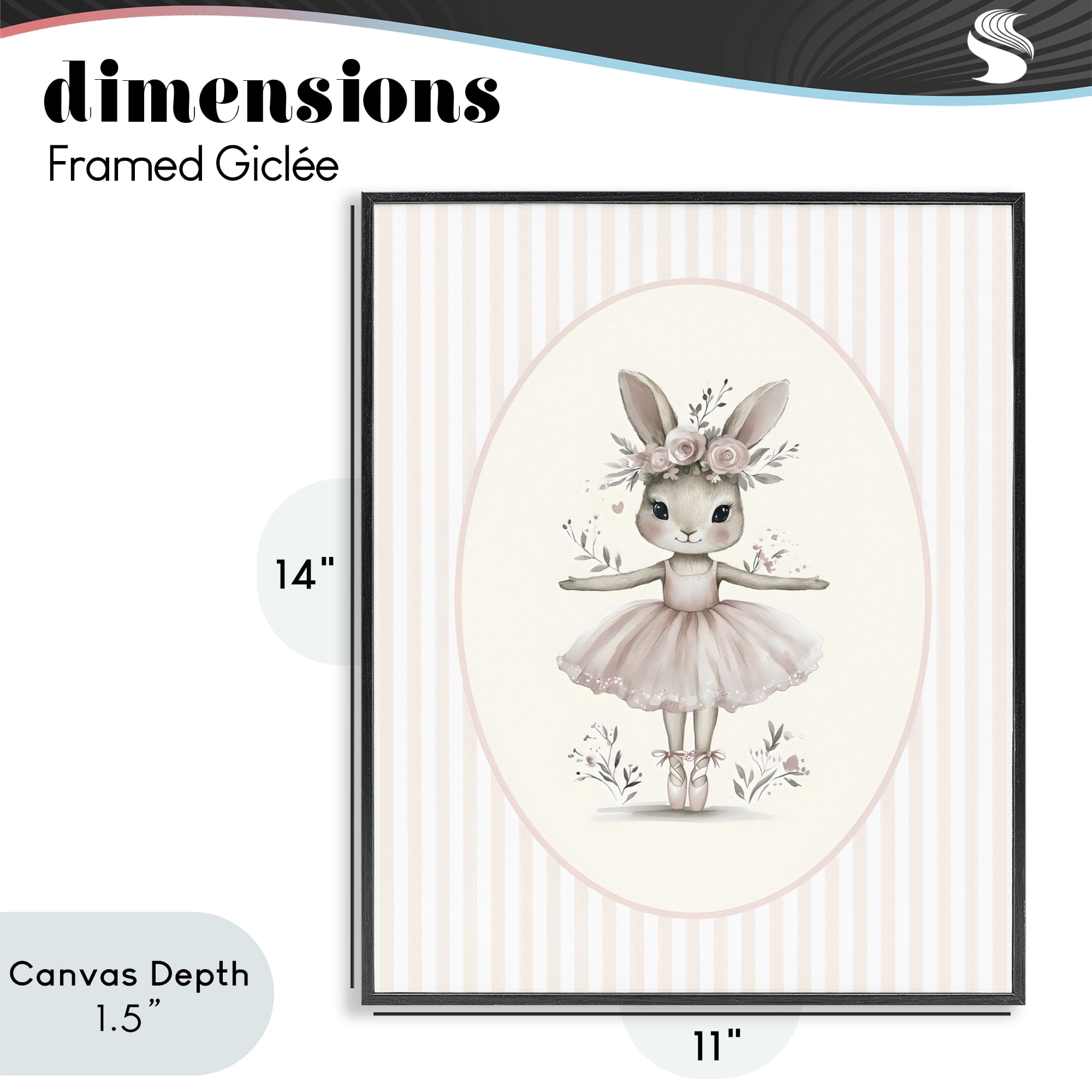 Stupell Industries Nursery Ballerina Bunny Striped Black Framed Giclee Art, design by LSR Design Studio