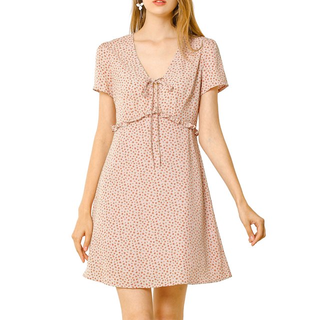 INSPIRE CHIC Robe Ligne A à Manches Courtes à Volants et Col en V pour Femmes