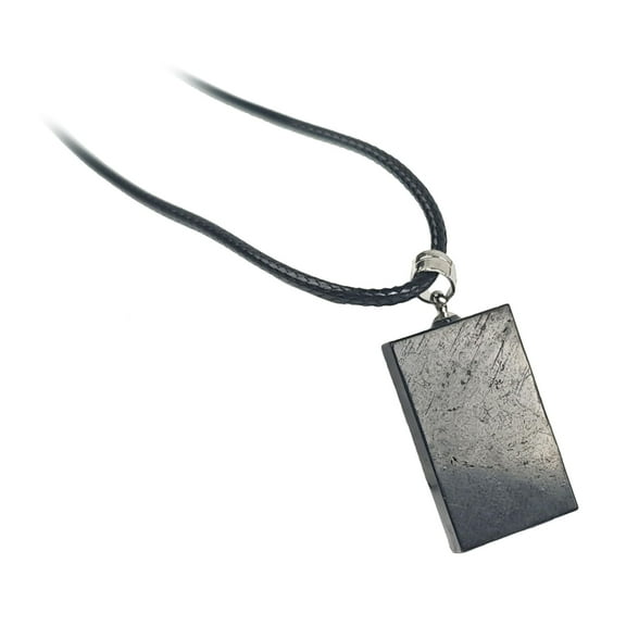 LiangJiang Rectangular Shungite Pendant Necklace - Natural Stone with Black Cord, Healing Crystal Jewelry for Men and Women