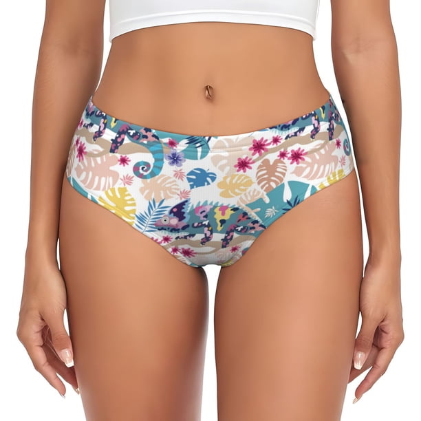 Balery Colorful Chameleons Ropa Interior de Algodón para Mujer con Dibujo – Braguitas Cómodas y Elásticas, Estilo Clásico-Small